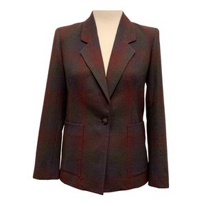 Evan Picone Vintage Wool Check Single Button Blazer Jacket, Burgundy Size 4